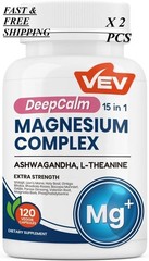 2 BOTTLES-NEW VEV DeepCalm 15 in 1 Magnesium Glycinate&Citrate Complex Capsules