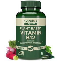 Nutrabud Organics Plant Based Vitamin B12 Supplement for Men Women 120 Capsules