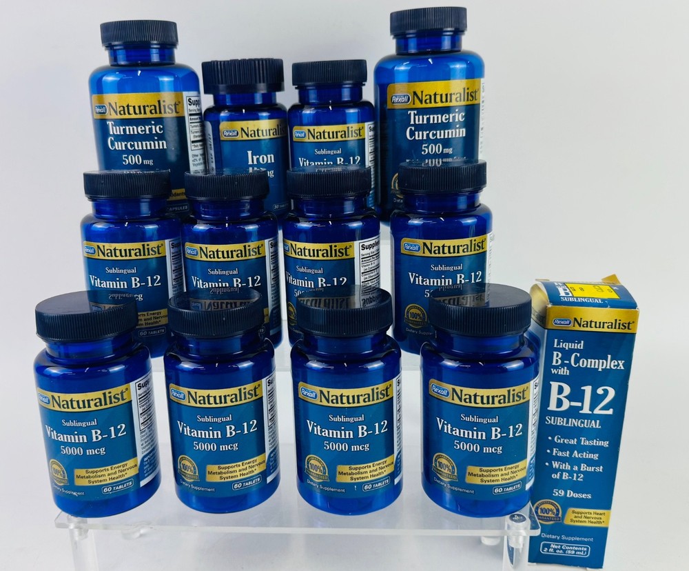 Rexall Naturalist Bundle: Turmeric Curcumin & Iron & Vitamin B-12 & Liquid B-Com