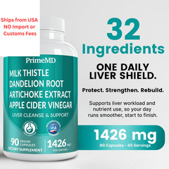32-in-1 Liver Support with Milk Thistle Supplement – 90 Count (Pack of 1)