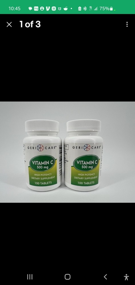 Pack of 2 GERI CARE Vitamin C 500mg 100 Tablets Each Exp 03-2027