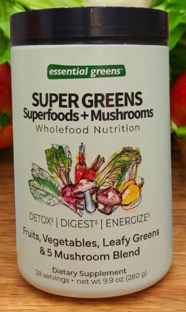 Essential Greens SUPER GREENS Superfoods + Mushrooms. Whole Food Nutrition. New