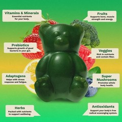 Gruns Super Greens Gummies – 28ct – Spirulina, Chlorella & Prebiotic