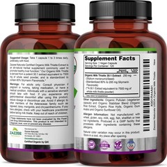 USDA Organic Milk Thistle 7500 mg Strength 120 Veggie Caps 80% Silymarin 30:1