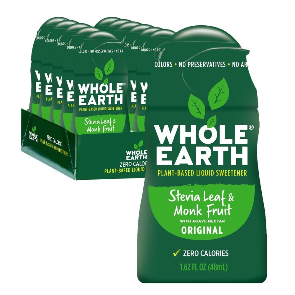 Whole Earth Stevia & Monk Fruit Liquid Sweetener, 1.62 Fl Oz (Pack of 12)