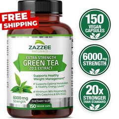 Extra Strength Green Tea 20:1 Extract, 6000 mg Strength, 150 Vegan Capsules
