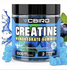 CBIRD Creatine Monohydrate Gummies Sugar Free Vegan 5000mg Berry 60 count Sealed