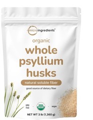 Organic Whole Psyllium Husks, 3lbs | Daily Soluble Fiber Supplement | Sourced