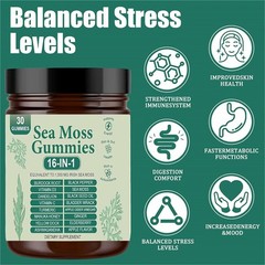16 in 1 Organic Sea Moss Gummy | Irishmoss Extract 6000Mg | Green Apple Flavor