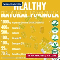 Magnesium Glycinate Gummies 2500mg – Sugar 90 Count (Pack of 1), Pineapple