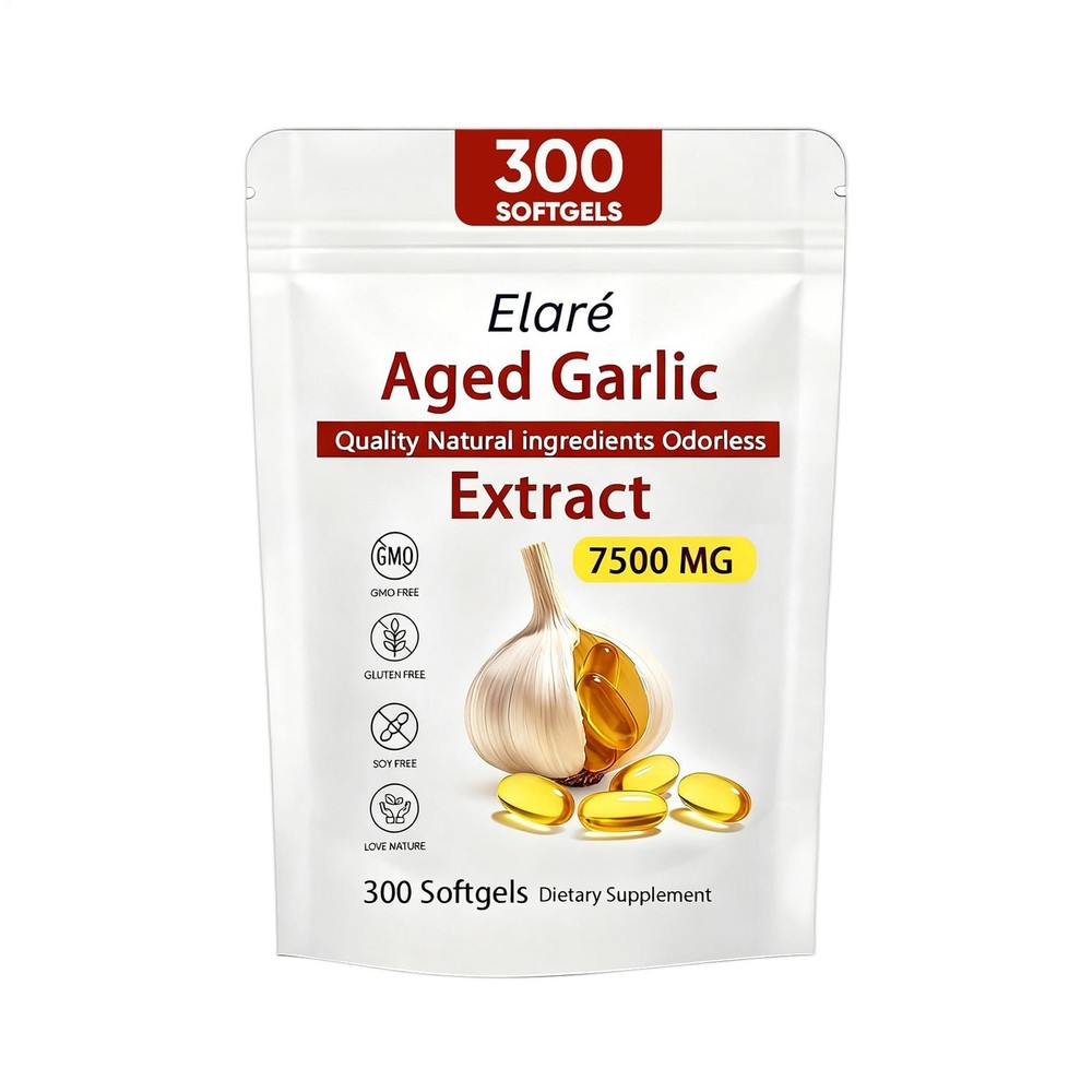 Elare Aged Garlic Extract 300 Softgels 7500mg Odorless | Heart & Immune US STOCK