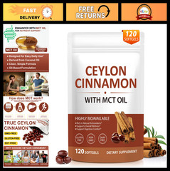 Ceylon Cinnamon Softgels with MCT Oil – 600mg True Cinnamon, Digestive Support,