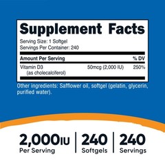 Nutricost Vitamin D3 2000 iu Softgels, 240 Softgels – Non-GMO & Gluten Free