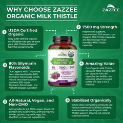 USDA Organic Milk Thistle 30:1 Extract, 7500 mg Strength, 60 Vegan Capsules