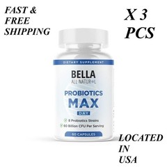 2 BOTTLES–Bella All Natural Probiotics for Digestive & Immune Health, 60 B CFU