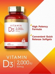 Vitamin D3 2000 IU Softgels | 400 Count | Non-GMO, Gluten Free | by Carlyle