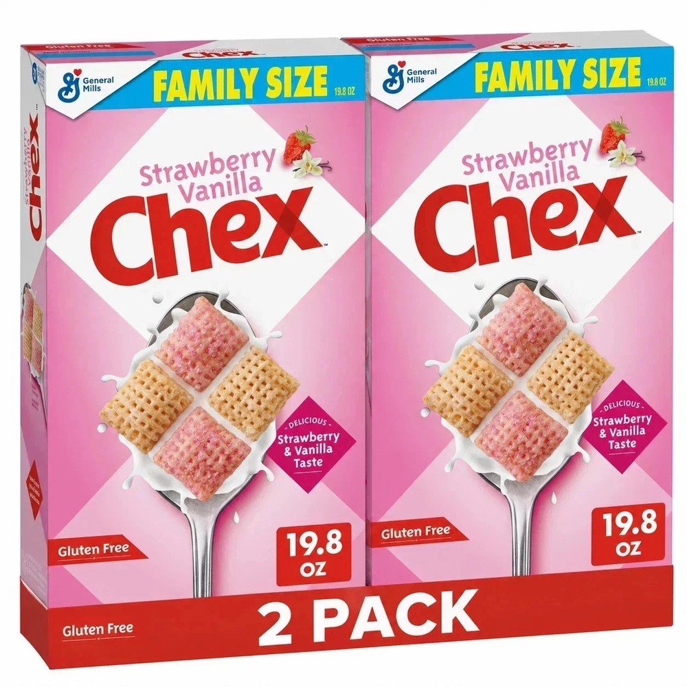 Pack of 2 Strawberry Vanilla Chex Breakfast Cereal Family Size 19.8oz Each.