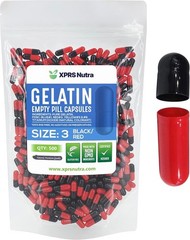 Size 3 Black & Red Empty Gelatin Pill Capsules Kosher Gel Gelcaps Made in USA