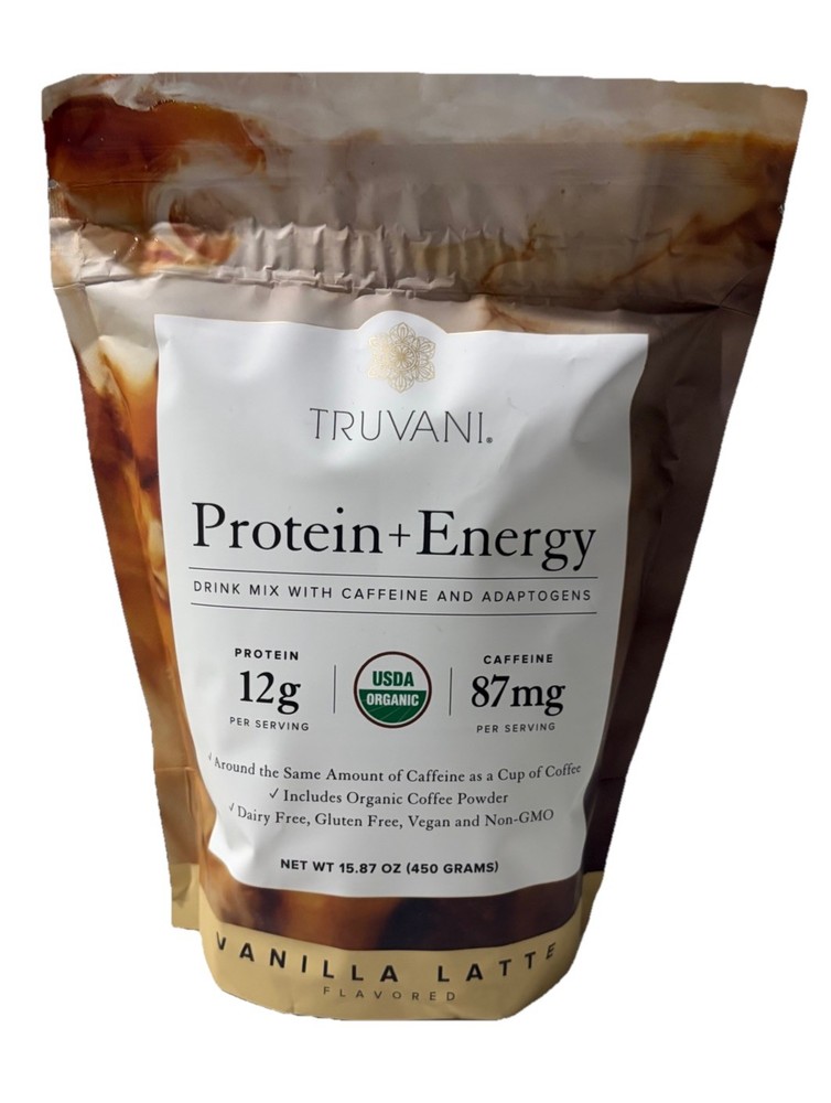 Truvani Protein Energy Drink Mix Vanilla Latte 17.46 OZ Sealed EXP 9/2026