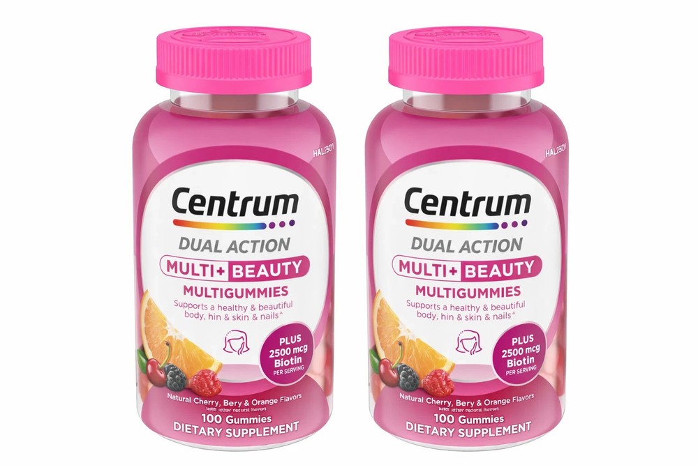Centrum MULTI+BEAUTY Multi Gummies,Natural Cherry, Berry & Orange,100Ct PK OF 2