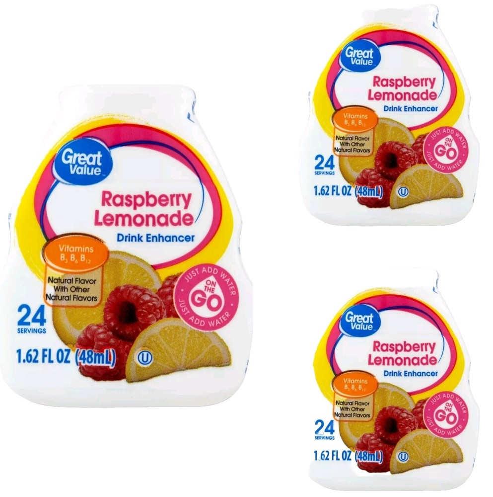 3 Pack Great Value Raspberry Lemonade Drink Enhancer Mix 1.62 FL Oz