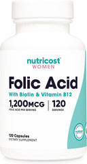 Nutricost Women Folic Acid (Vitamin B9) 1200 Mcg, 120 Capsules with B12 & Biotin