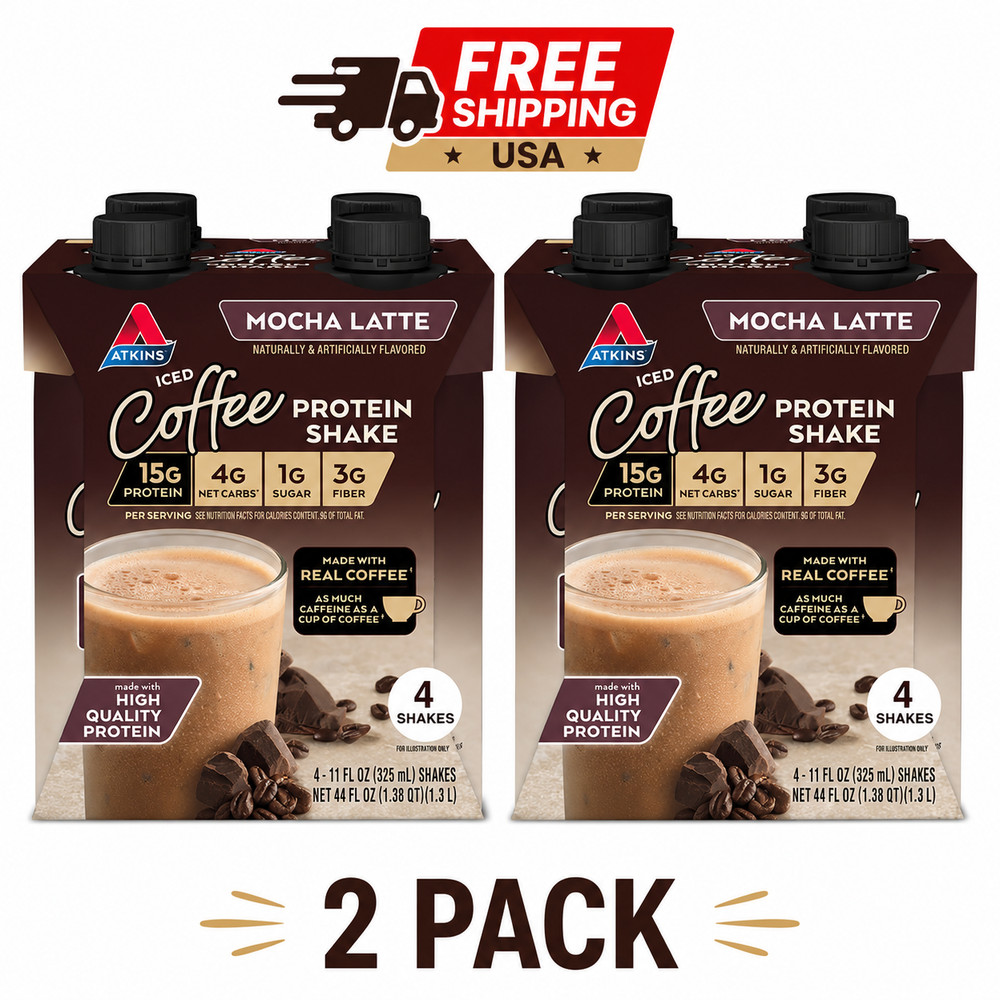 Atkins Protein Shake, Mocha Latte, Keto Friendly, Gluten Free, 8 Ct