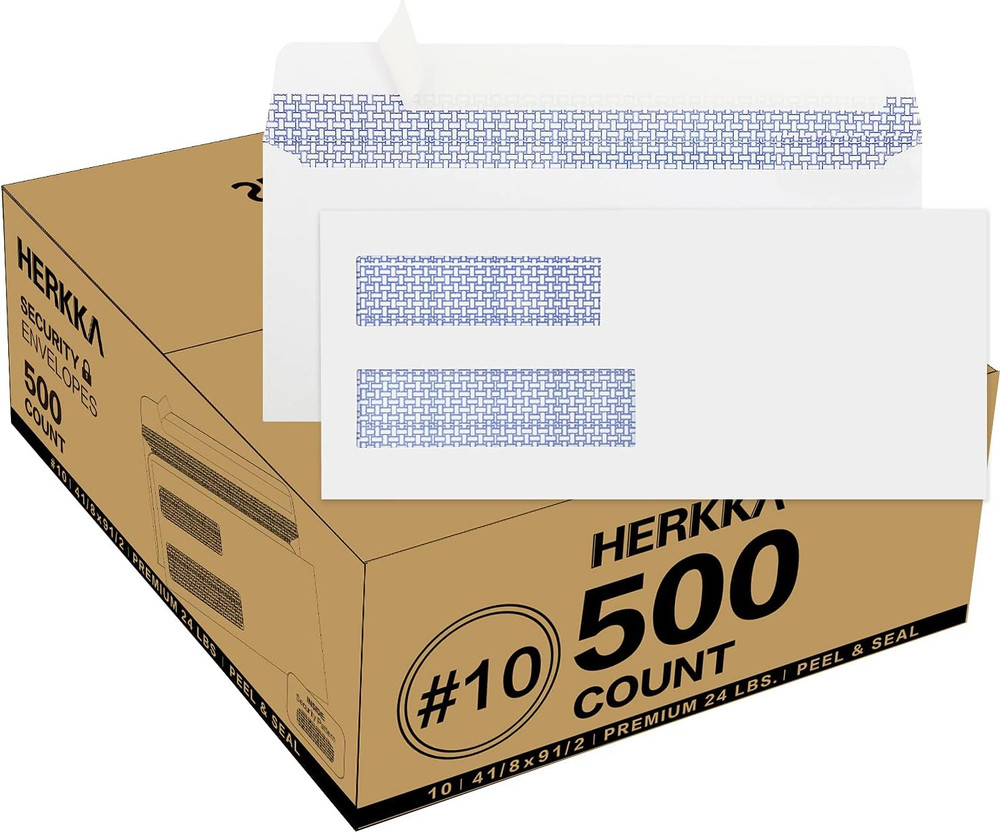 #10 Double Window Security Self Seal Envelopes 500 Pack White 24 LB