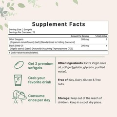 2 in 1 Oil of Oregano & Black Seed Softgels Count with Carvacrol,Immune Support