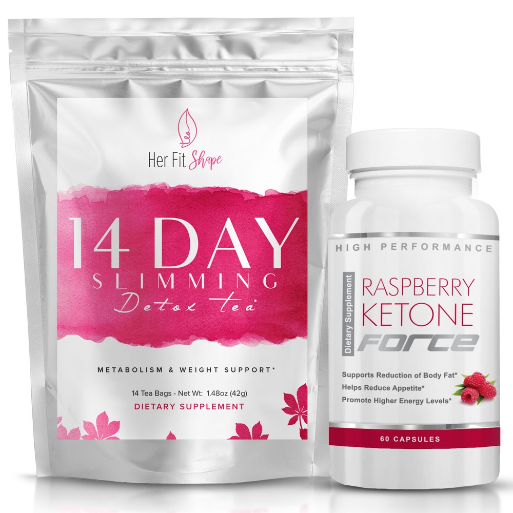 Raspberry Ketone Force and Her Fit Shape 14 Day Detox Tea Bundle — (2 Items)