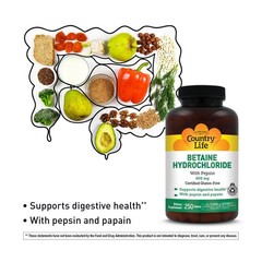 Betaine Hydrochloride with Pepsin 600mg – Digestive Support, 250 Tablets