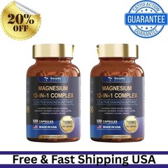 Magnesium 12 in 1 Complex 700mg – Dietary Supplement 120 Capsules, 2-piece Set