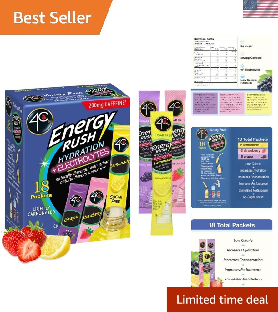Energy Rush 18ct Electrolyte Stix – Refreshing Lemonade, Strawberry & Grape