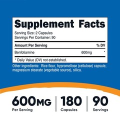 Nutricost Benfotiamine (600 mg) 180 Capsules – Fat Soluble Vitamin B1