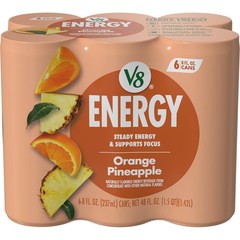 V8 Energy Orange Pineapple Energy Drink, Gluten Free, 8 fl oz Can 6 Pack
