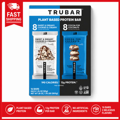 Trubar Protein Bars Cookies Creamy and Cocoa 16 x 1.76 Oz plant base, FREE SHIP!