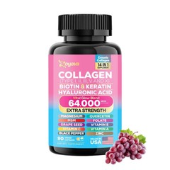 Premium ollagen Pills Peptides Types I, II, III, V & X 64,000 Biotin MCG 90 Caps
