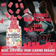 Magnesium Glycinate Gummies 2500mg – Sugar Free 90 Count (Pack of 1), Peach