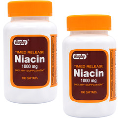 Rugby Niacin 1000 mg Timed Release – 100 Captabs | Gluten Free (1-2027) – 2 Pack