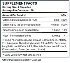 High T Testosterone Booster 60 Capsules | Energy Strength Daily Support for Men