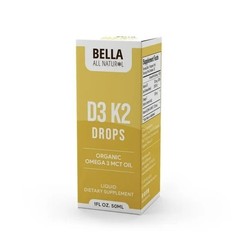 Bella All Natural Organic Vitamin D3 K2 Liquid Drops MCT Oil Omega 50ml New