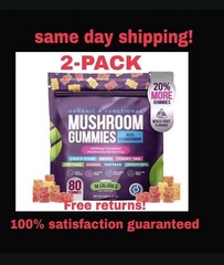 2-PACK Functional Mushroom Gummies, 2500mg w/Ashwagandha Blend Focus Immunity