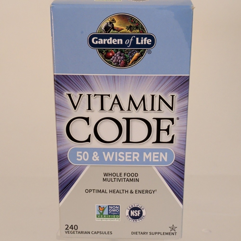 Garden of Life Vitamin Code 50 & Wiser Men Multivitamin 240 Non-GMO Exp 09/2027