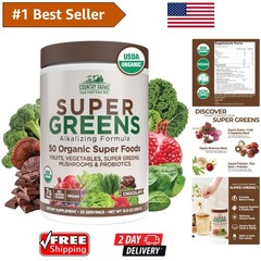 Delicious Chocolate Super Greens Drink Mix – 50 Organic Ingredients for Vitality