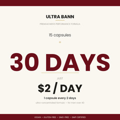 Ultra Bann Men’s Performance | 1 Cap = 2 Days | Premium 30-Day Formula 40+