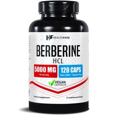 HealthFare Berberine HCl 5000mg | 120 Capsules | Vegan, Gluten-Free, GMO-Free