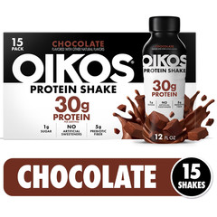 Oikos Protein Shake, Chocolate, 30g Protein, Shelf Stable, 12 Fl Oz Bottle, 15 C