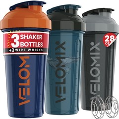 VELOMIX -3 PACK- 28 oz Protein Shaker Bottle for 1) ColorBurst Set