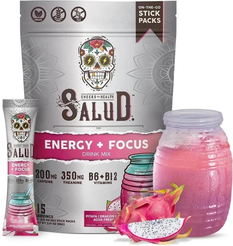 Salud 2-in-1 Dragon Fruit Energy Drink Powder – Clean Focus, 15 Servings..