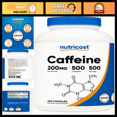 Caffeine Pills 200mg – Energy Boosting Supplement, 500 Capsules for Focus & Aler